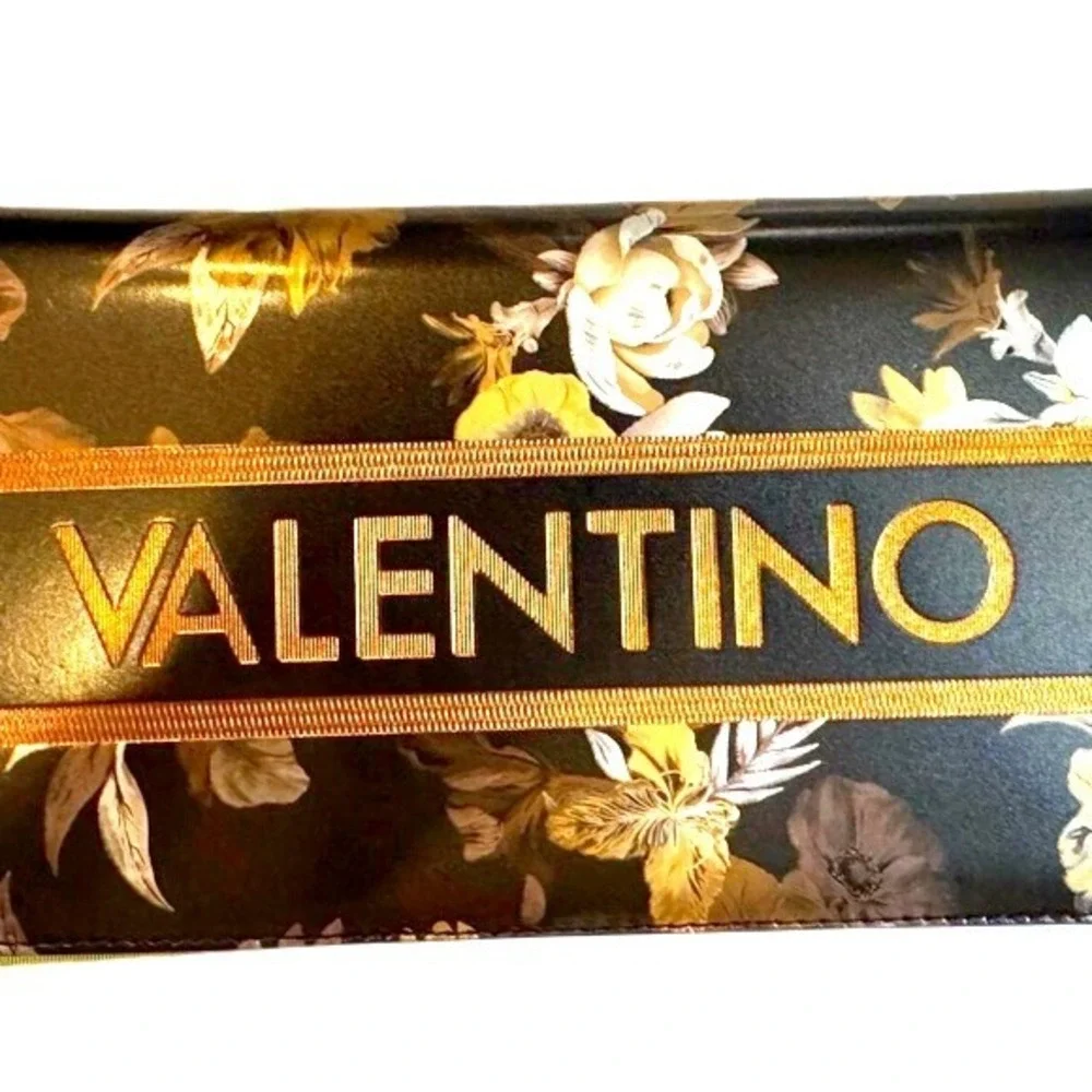 Mario Valentino Black Floral Leather Crossbody‎ Bag Logo Made in Italy - firm